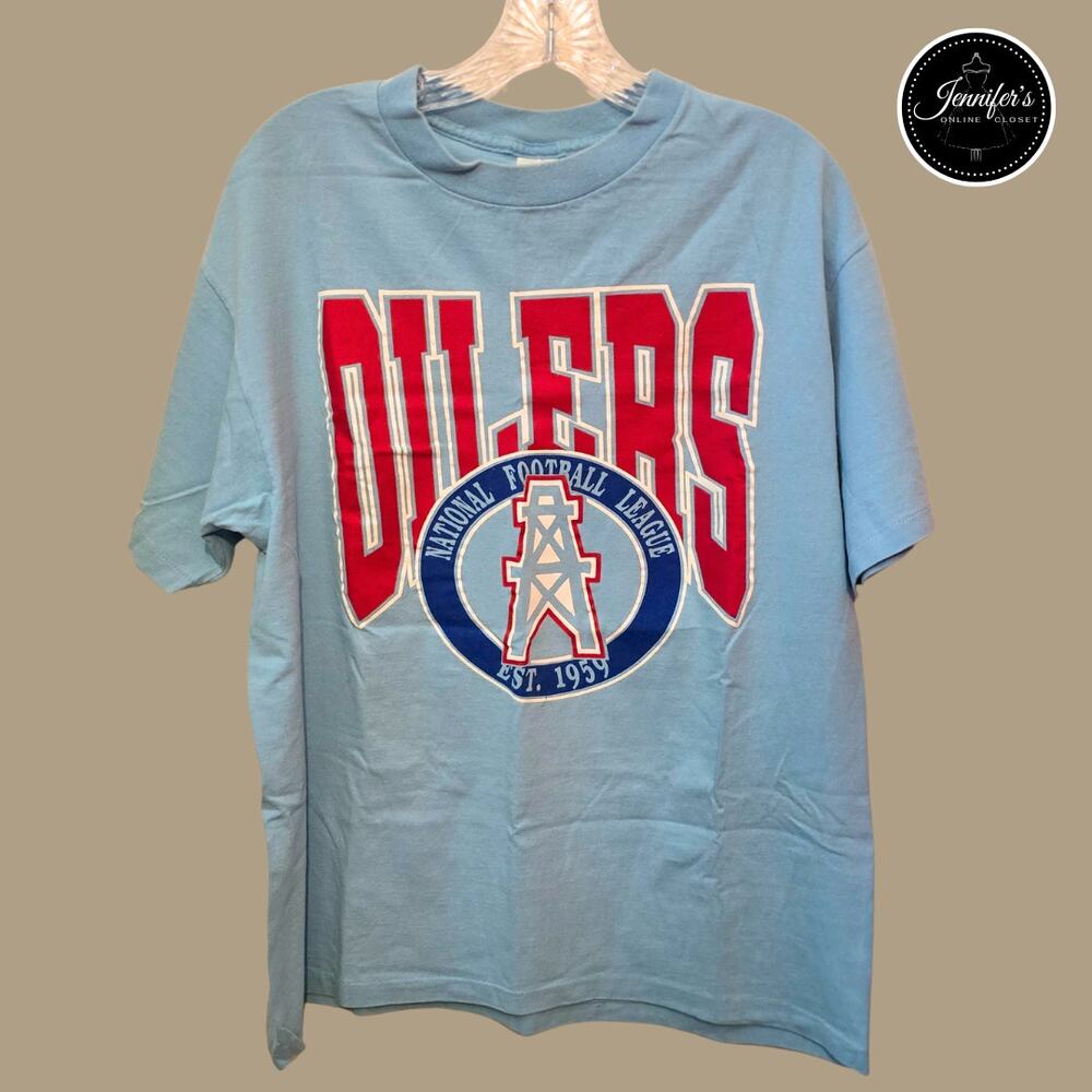 Trench RARE Vintage 90's NFL Houston Oilers 100% Cotton T-Shirt Size XL (46-48)